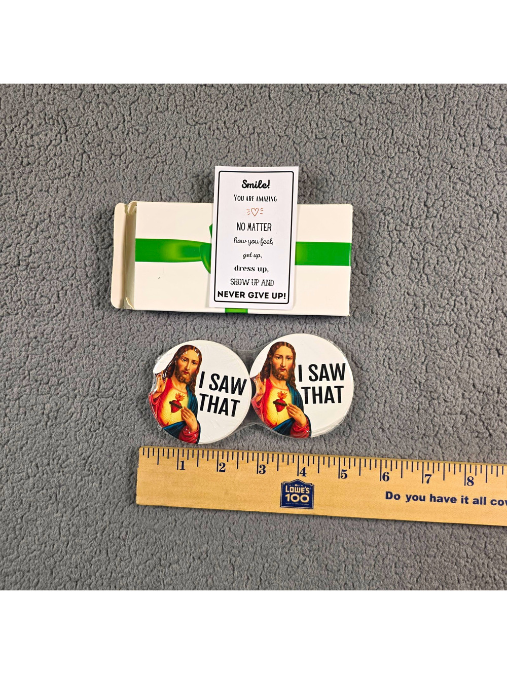 UpnowPro Religious Pinback Coasters Lot Of 8 "I Saw That"